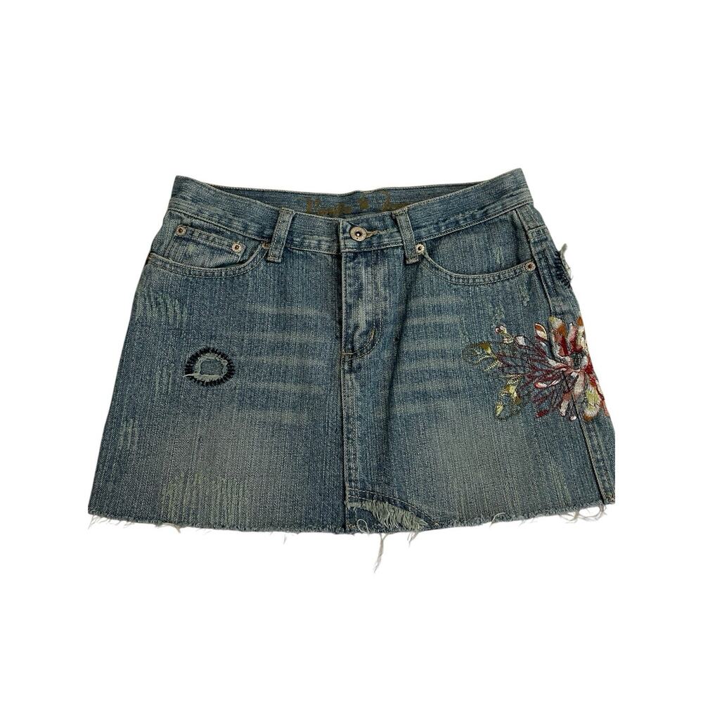 vintage embroidered denim mini skirt
